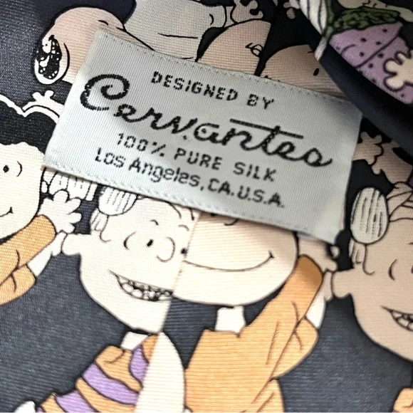 Vintage Snoopy/Peanuts Characters Print 1968 Cervantes Silk Tie Blue Grey/Purple